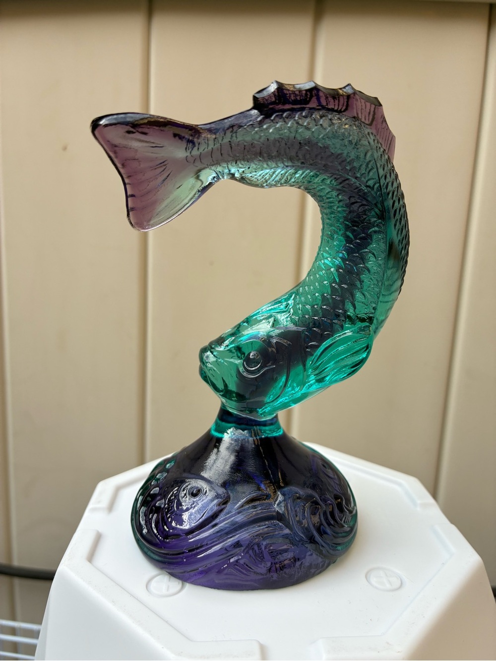 Fenton aqua blue & purple glass Koi Figurine